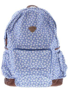 Billabong Full Size Canvas Backpack - Blue & White Floral - Tan Leather Details